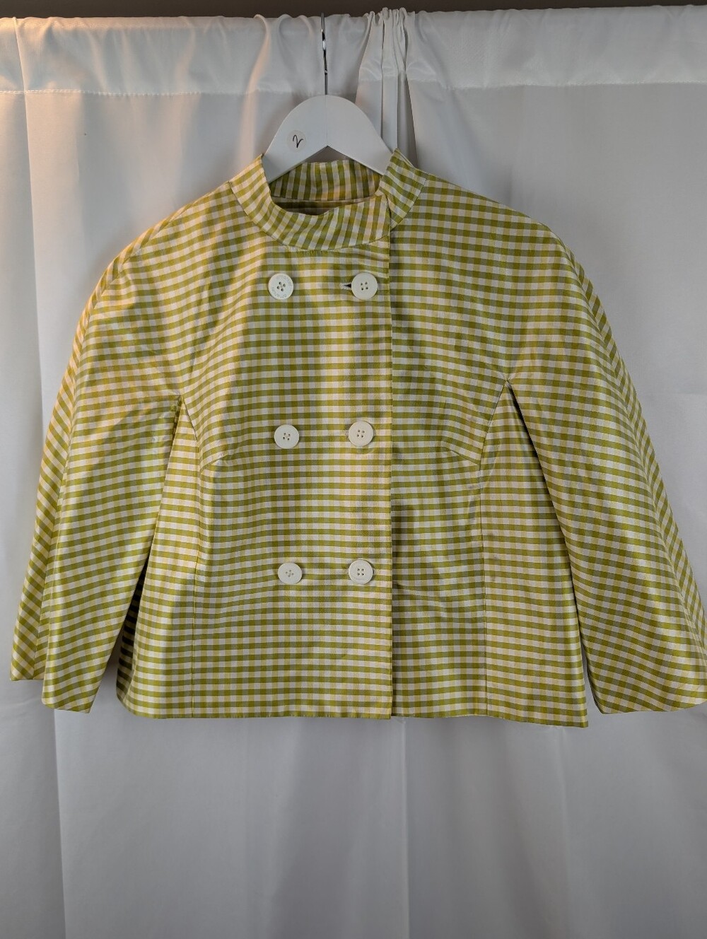 Emanuel Ungaro Silk Yellow and White Gingham Jacket Size 12 In VGUC